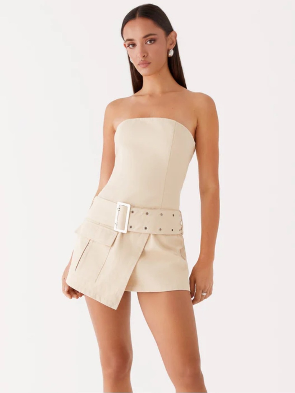 Peppermayo Strapless Beige Mini Dress with Oversized Belt Size 0